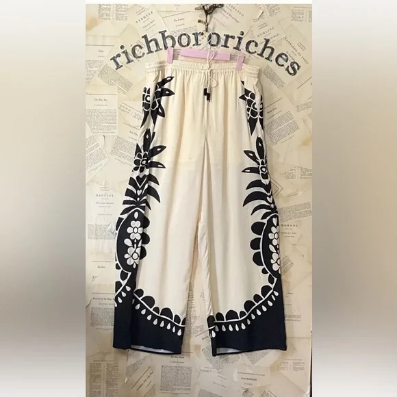 Anthropologie Farm Rio Martina Pull On Pants Floral Print Black White - Picture 5 of 6